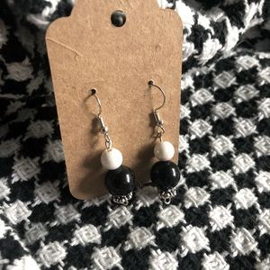 Handmade black with white bead earrings